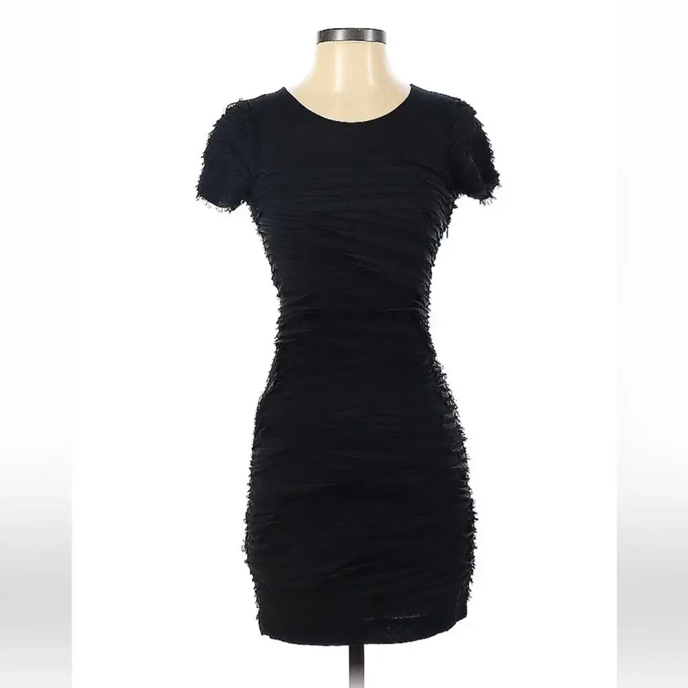 dvf bodycon dress DIANE von FURSTENBERG DVF Red Black Fringe Beaded Sheer Lace Bodycon Dress 6 = S